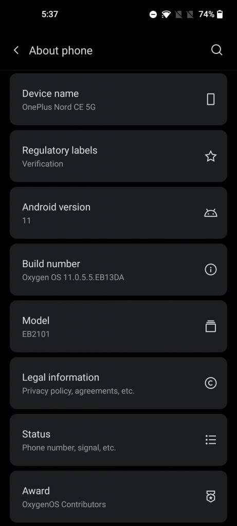 Oneplus Nord CE 5G - OxygenOS 11.0.5.5 - update 2