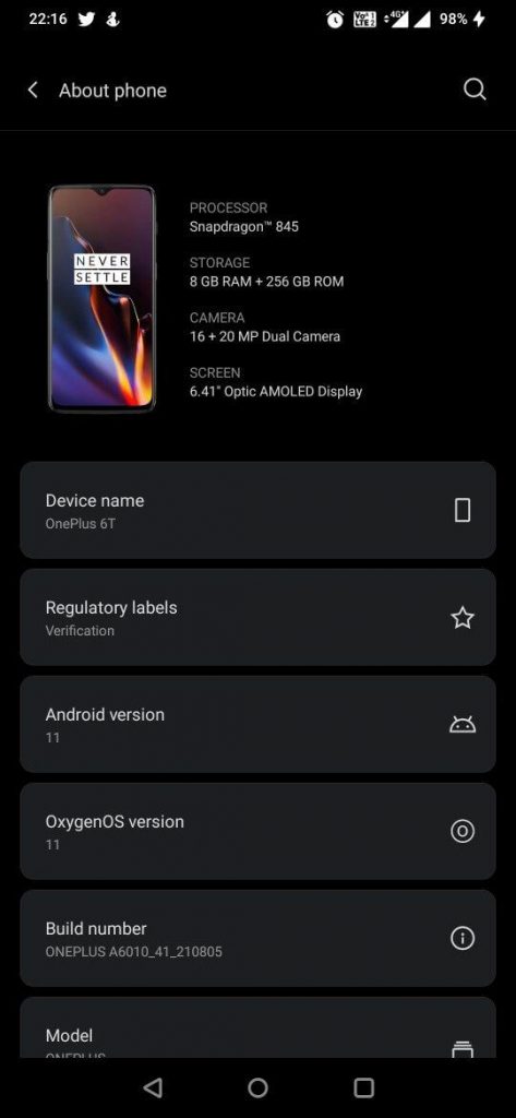 Oneplus 6T Android 11 Stable Update