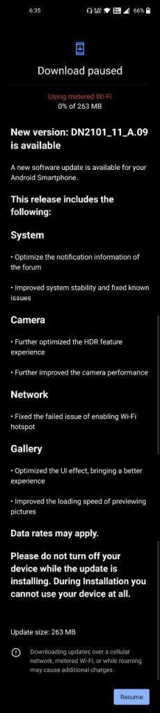 Oneplus Nord 2 - Software Update - DN2101_11_A.09