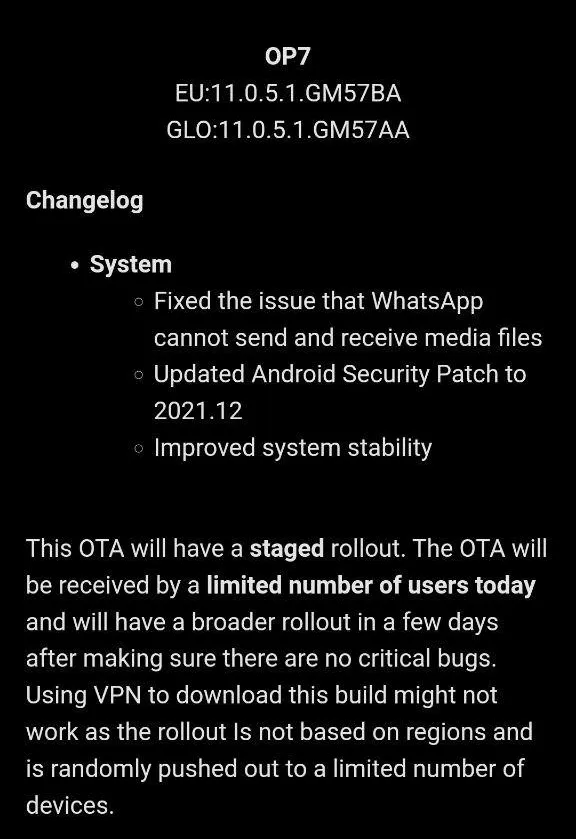 Oneplus 7 December 2021 Security Patch