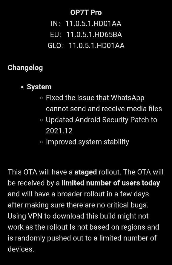 Oneplus 7T Pro December 2021 Security Patch