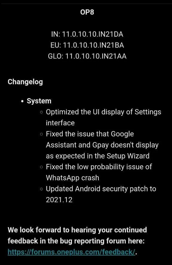 Oneplus 8 December 2021 Security Patch