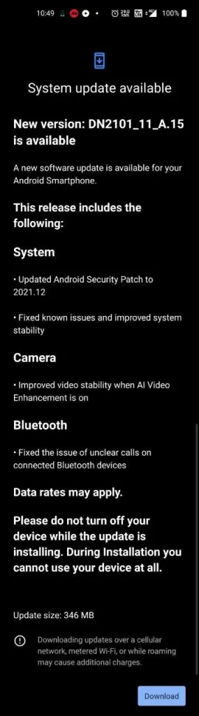 Oneplus Nord 2 December 2021 Security Patch