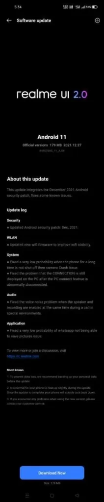 Realme GT Master Edition December 2021 Security Patch