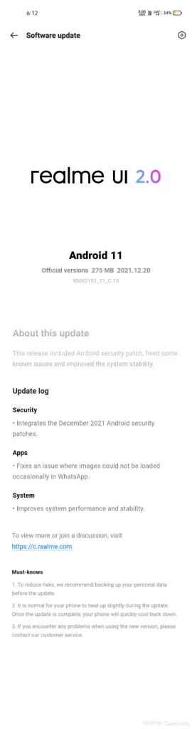 Realme Narzo 20 Pro December 2021 Security Patch