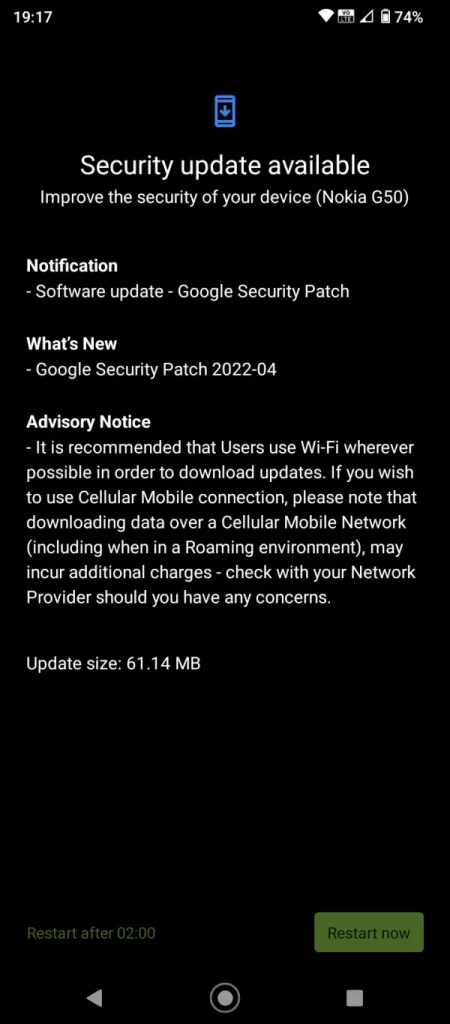 Nokia G50 April 2022 Security Patch