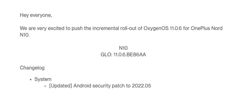 Oneplus Nord N10 May 2022 Security Patch