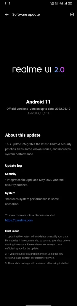 Realme C12 May 2022 Security Patch