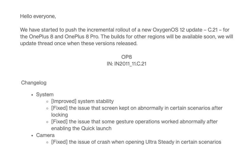 Oneplus 8 OxygenOS 12 Update - C.21 Build