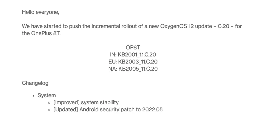 Oneplus 8T May 2022 Security Patch