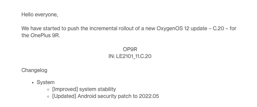 Oneplus 9R May 2022 Security Patch