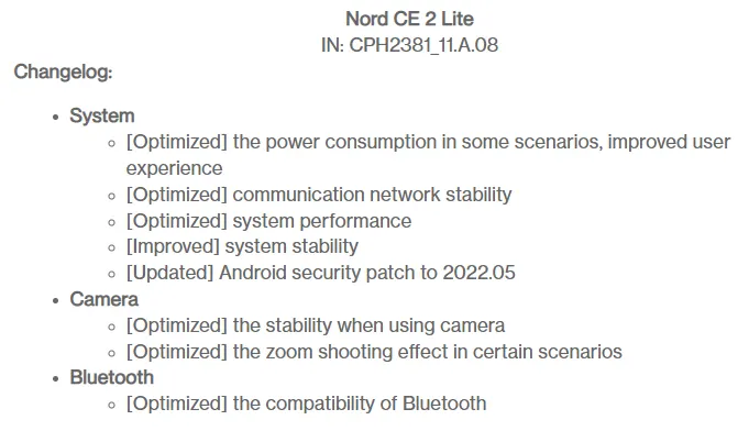 Oneplus Nord CE 2 Lite May 2022 Security Patch